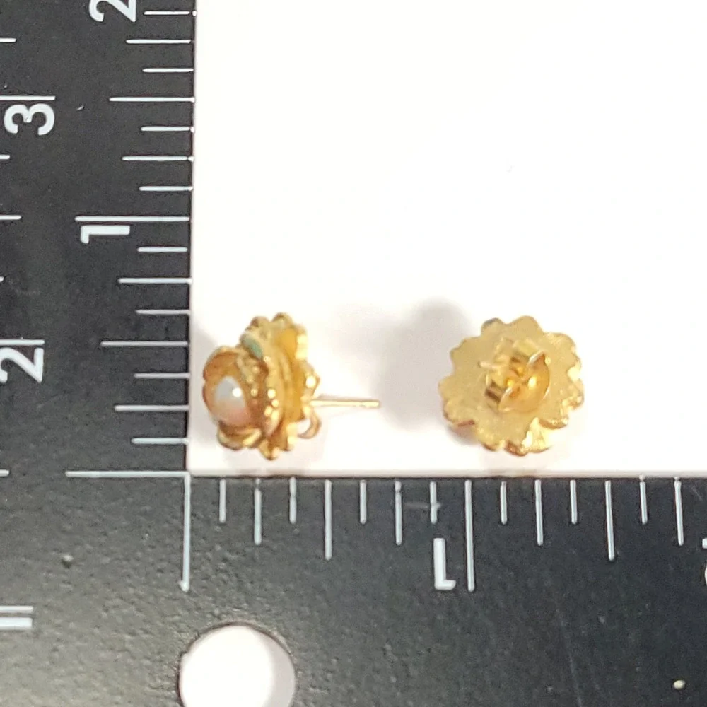 Richelieu Stud Earrings Gold Tone Faux Pearl Floral Rose Vintage Jewelry
